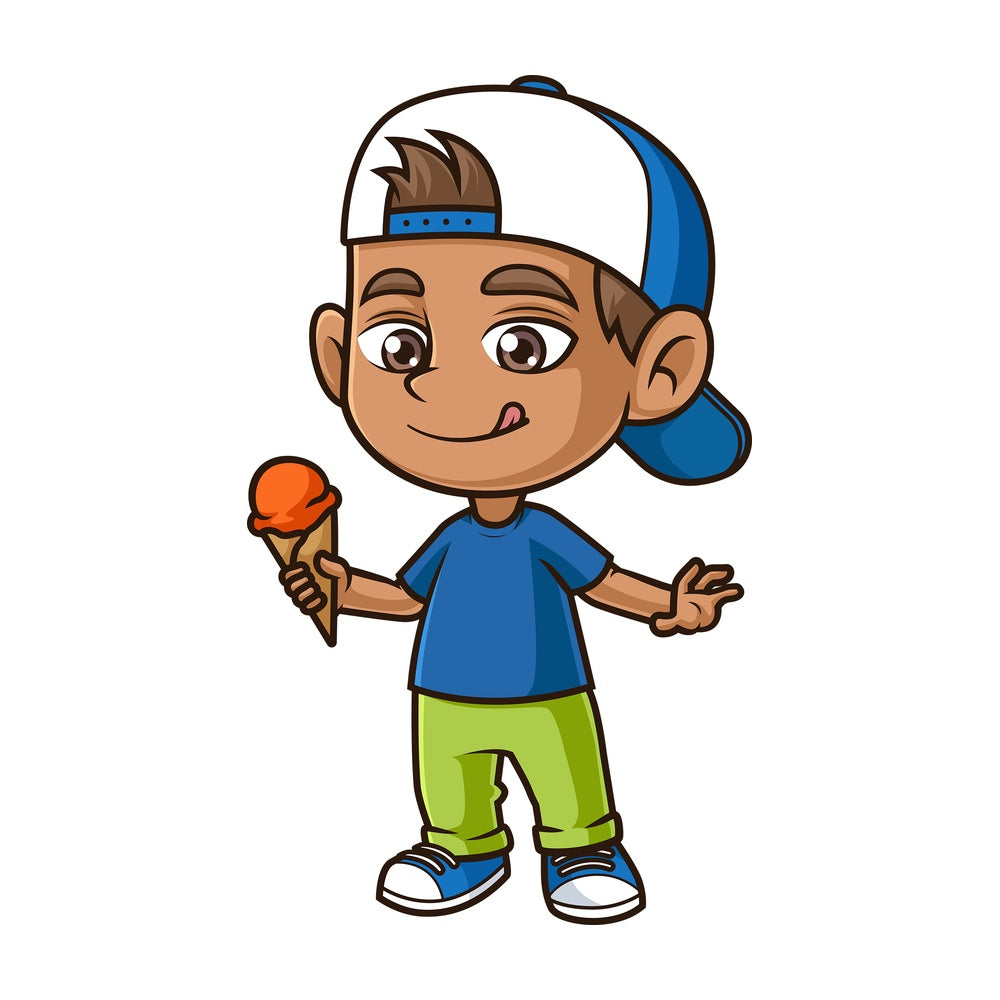 Hispanic boy eating ice cream. PNG - JPG and vector EPS (infinitely scalable).