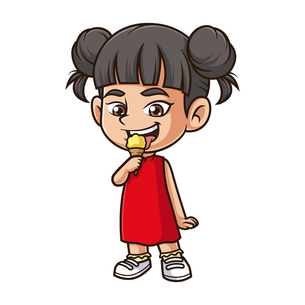 Asian girl eating ice cream. PNG - JPG and vector EPS (infinitely scalable).