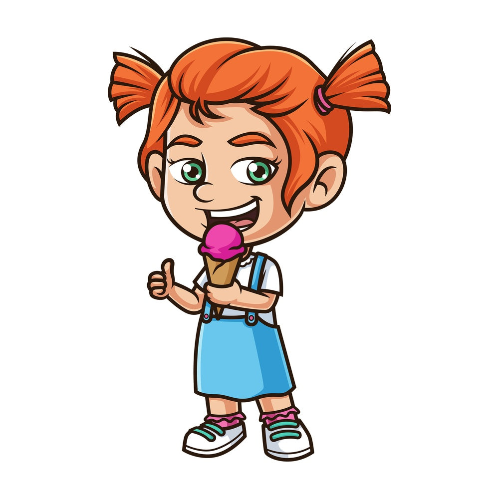Ginger girl eating ice cream. PNG - JPG and vector EPS (infinitely scalable).
