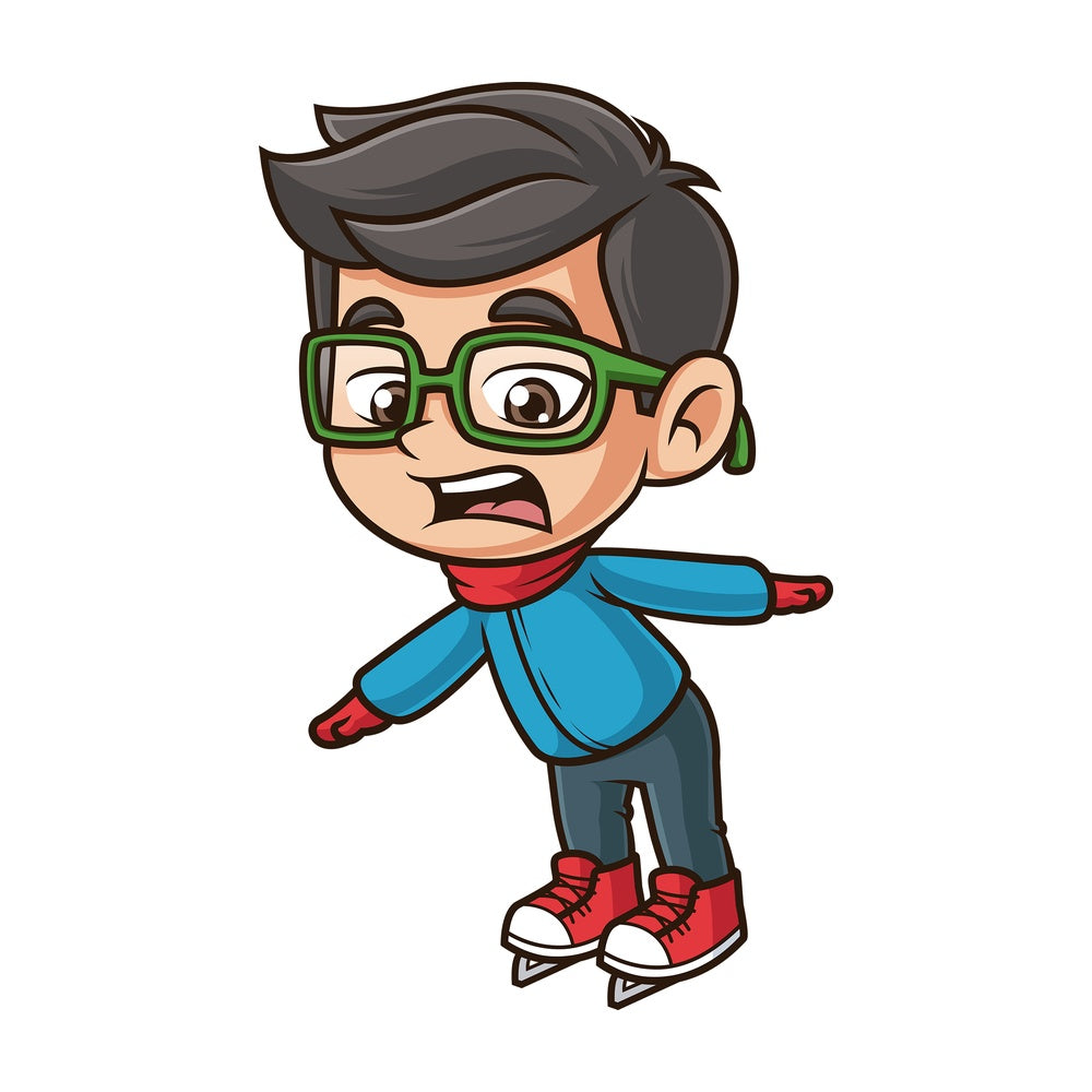 Scared boy ice skating. PNG - JPG and vector EPS (infinitely scalable).