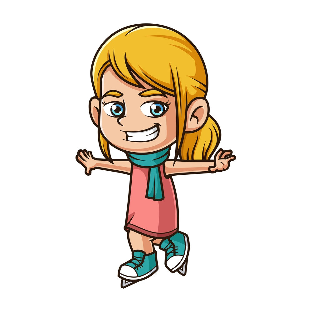Caucasian girl ice skating. PNG - JPG and vector EPS (infinitely scalable).