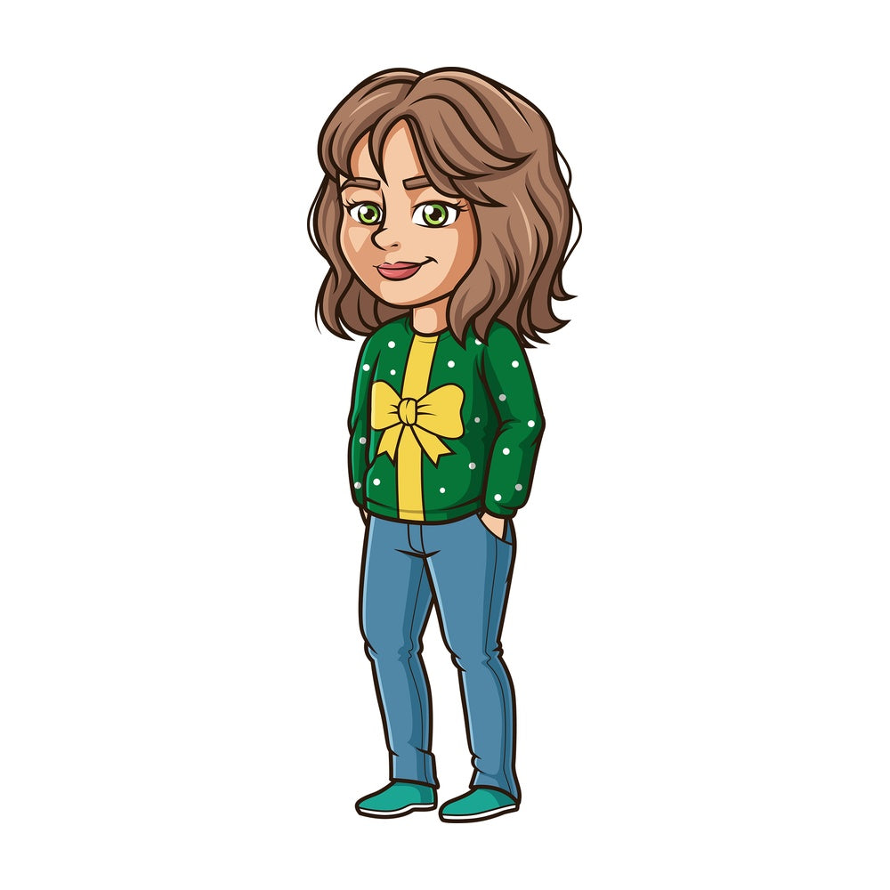 Hispanic woman ugly christmas sweater. PNG - JPG and vector EPS (infinitely scalable).