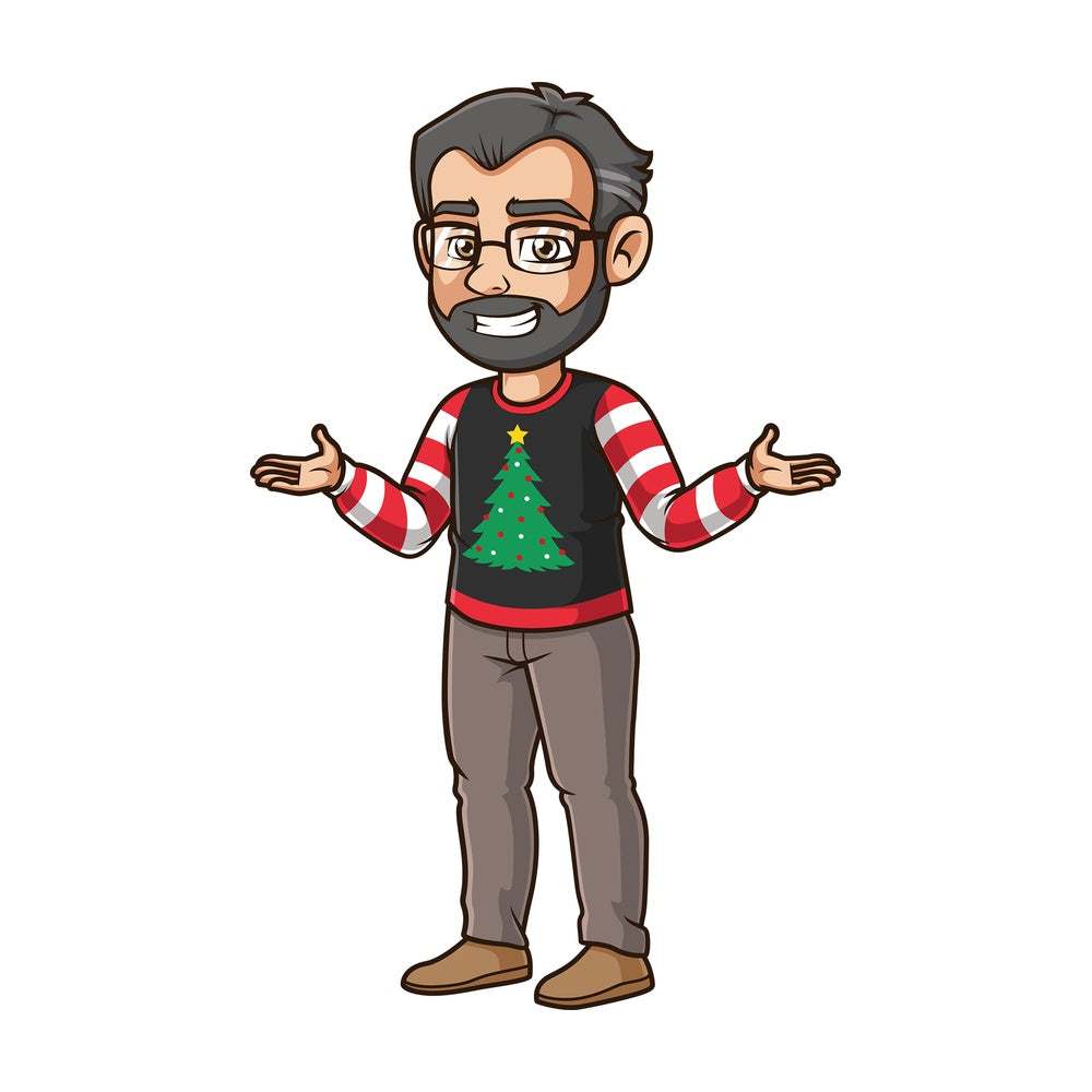 Dad wearing ugly christmas sweater. PNG - JPG and vector EPS (infinitely scalable).