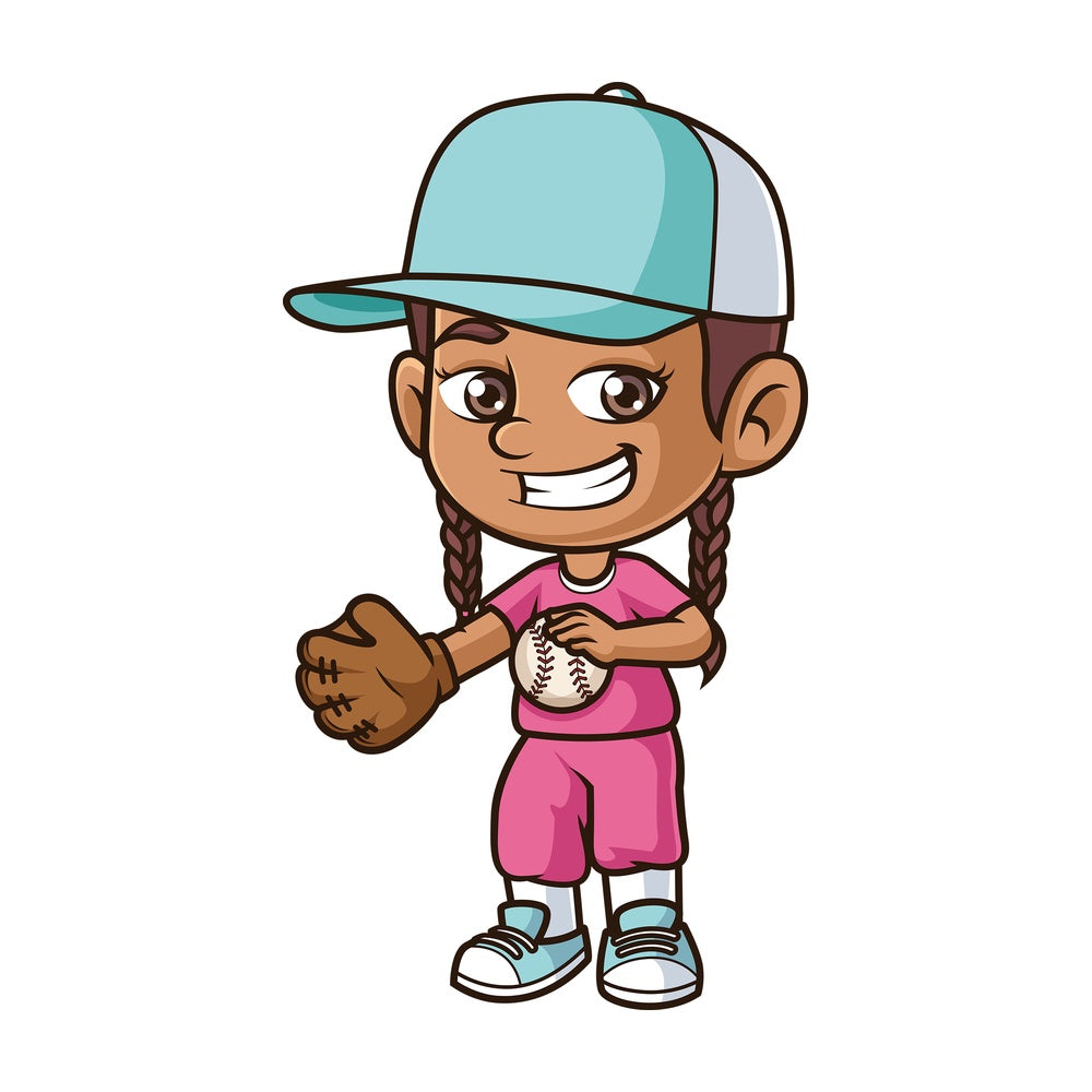 Hispanic girl playing baseball. PNG - JPG and vector EPS (infinitely scalable).