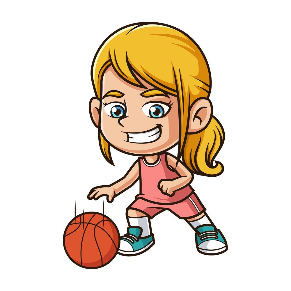 Caucasian girl playing basketball. PNG - JPG and vector EPS (infinitely scalable).