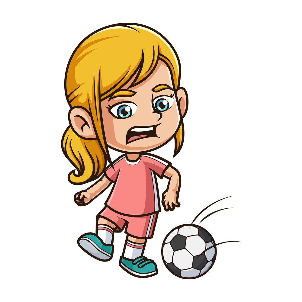 Caucasian girl playing soccer. PNG - JPG and vector EPS (infinitely scalable).