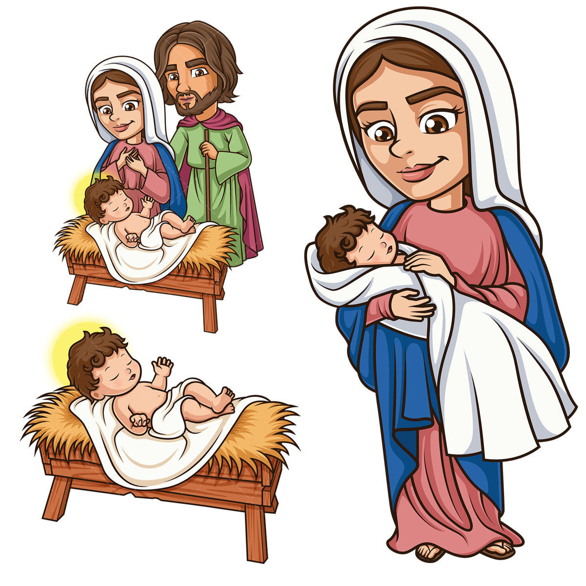 A bundle of 3 royalty-free stock vector illustrations of baby jesus.