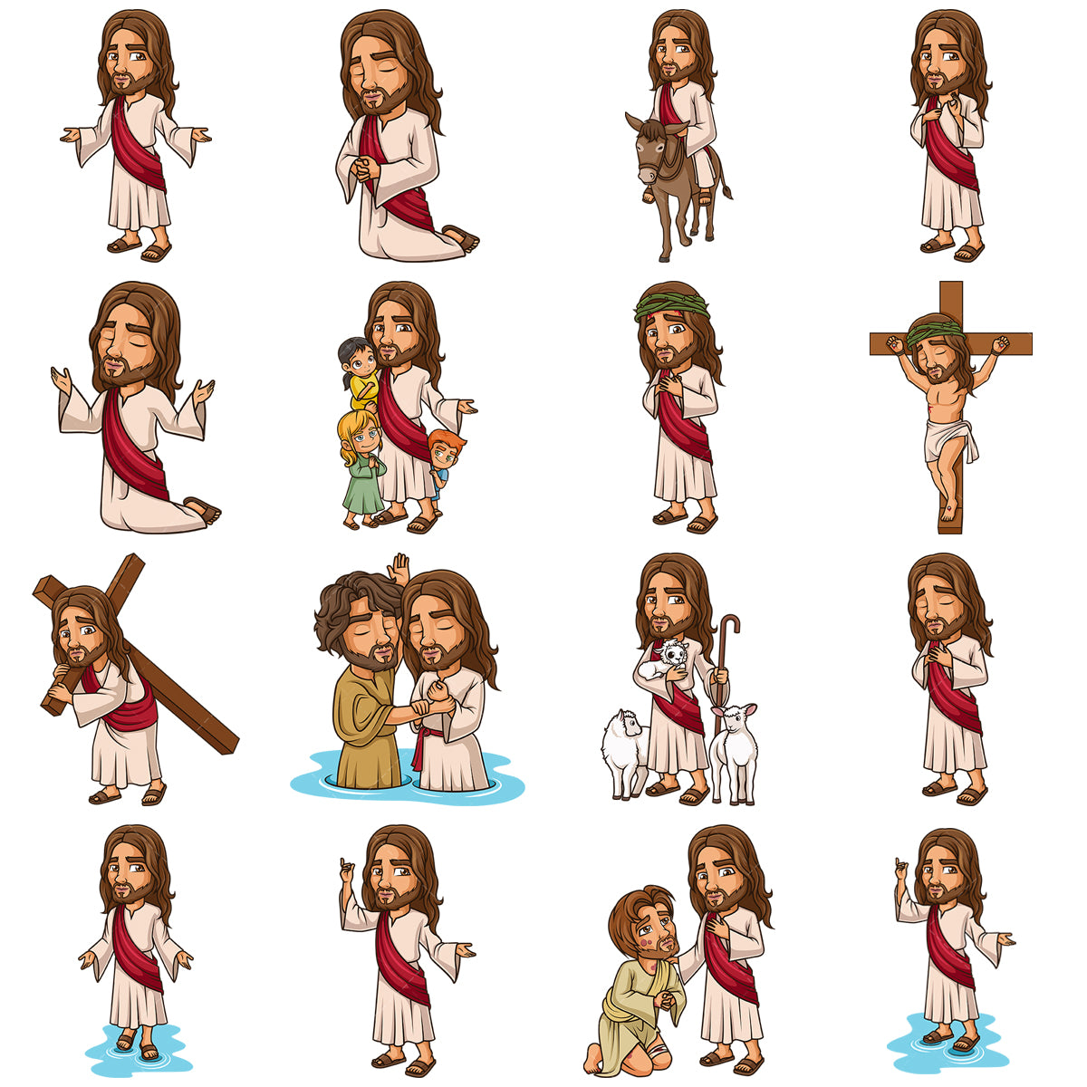 A bundle of 16 royalty-free stock vector illustrations of jesus christ.