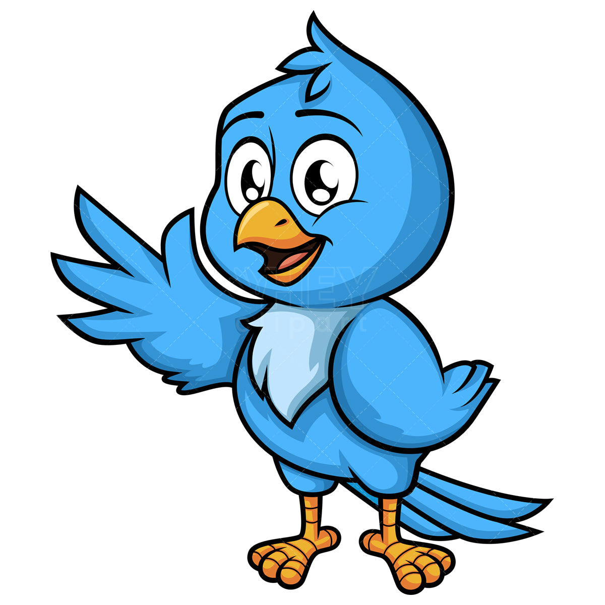 Royalty-free stock vector illustration of a blue bird waving.