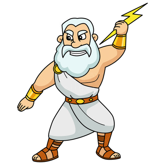 Royalty-free stock vector illustration of a zeus holding a lightning bolt.