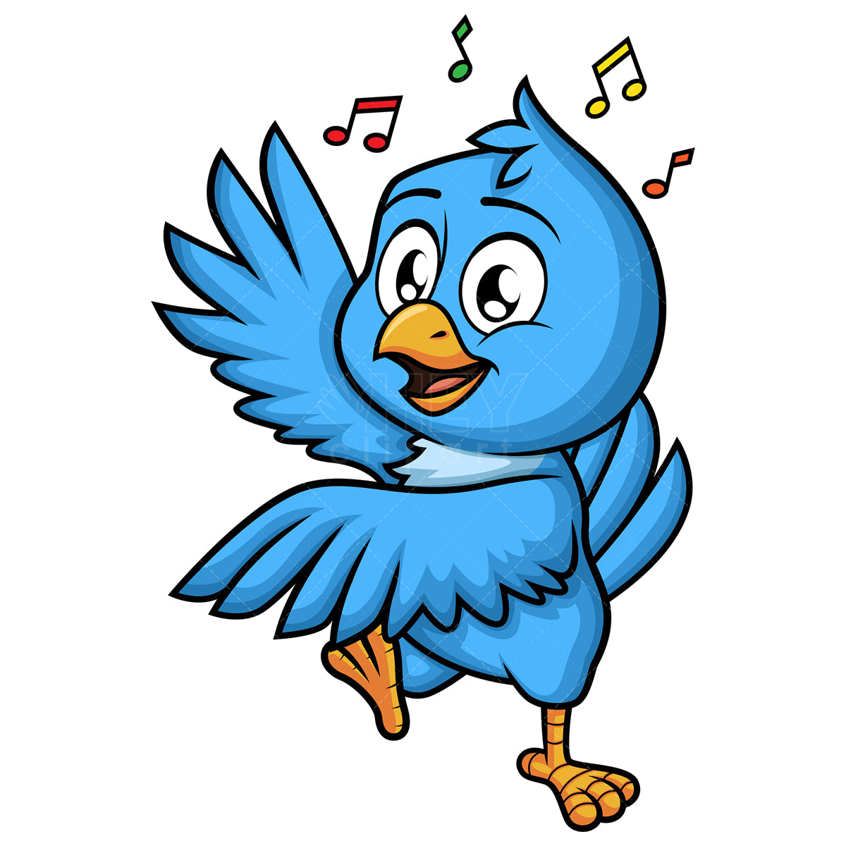 Royalty-free stock vector illustration of a blue bird dancing.