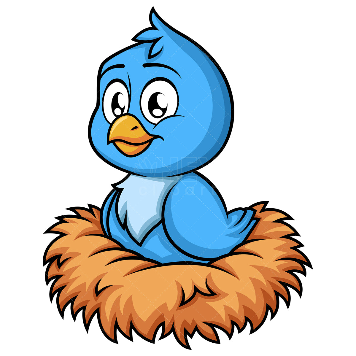 Royalty-free stock vector illustration of a blue bird in a nest.