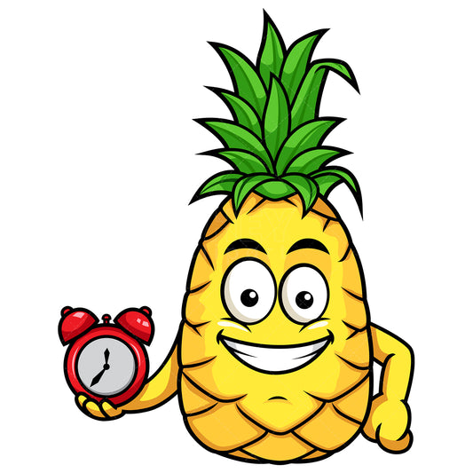 Royalty-free stock vector illustration of  a pineapple holding alarm clock.
