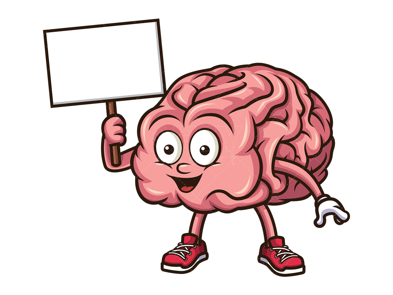 Royalty-free stock vector illustration of a brain holding blank sign.