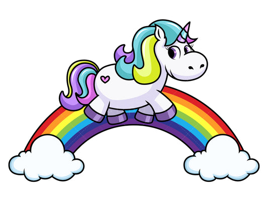 Royalty-free stock vector illustration of a unicorn walking on rainbow.