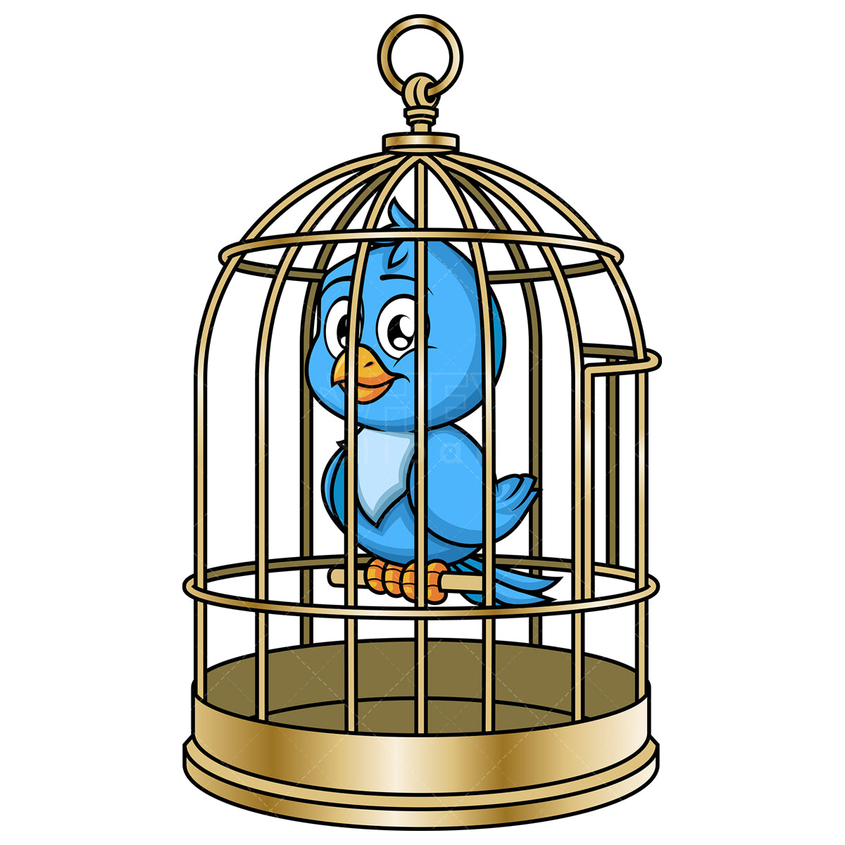 Royalty-free stock vector illustration of a blue bird in a cage.