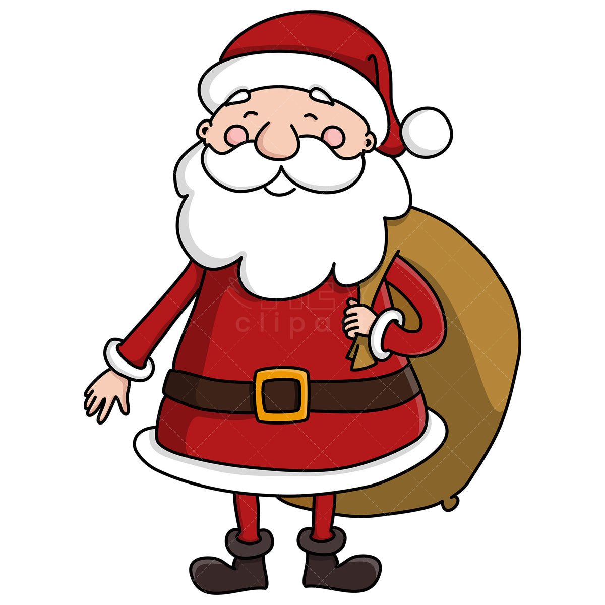 Royalty-free stock vector illustration of a cute santa claus with gifts sack.