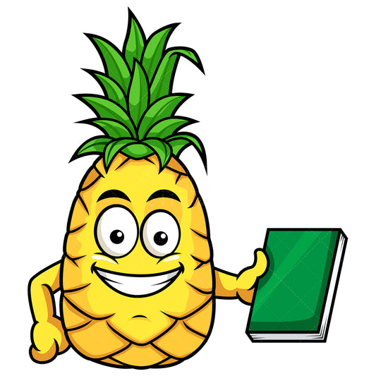 Royalty-free stock vector illustration of  a pineapple holding book.