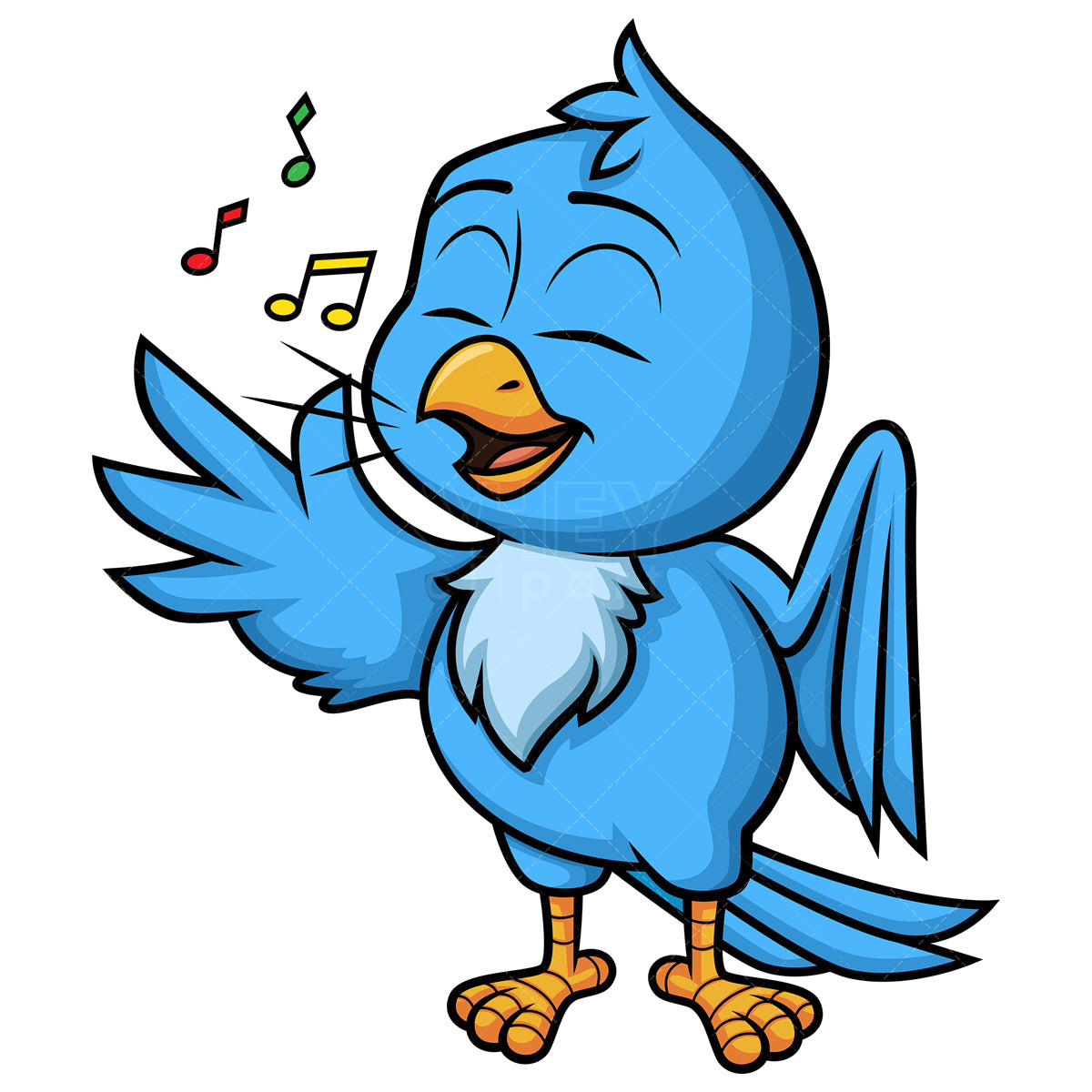 Royalty-free stock vector illustration of a blue bird singing.