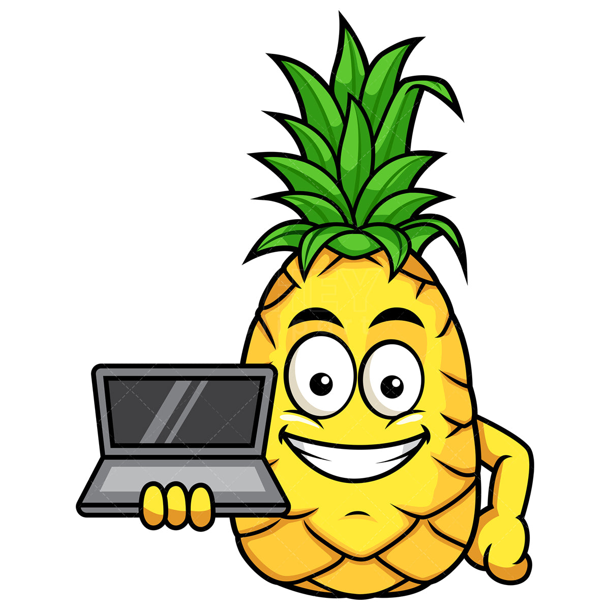 Royalty-free stock vector illustration of  a pineapple showcasing laptop.