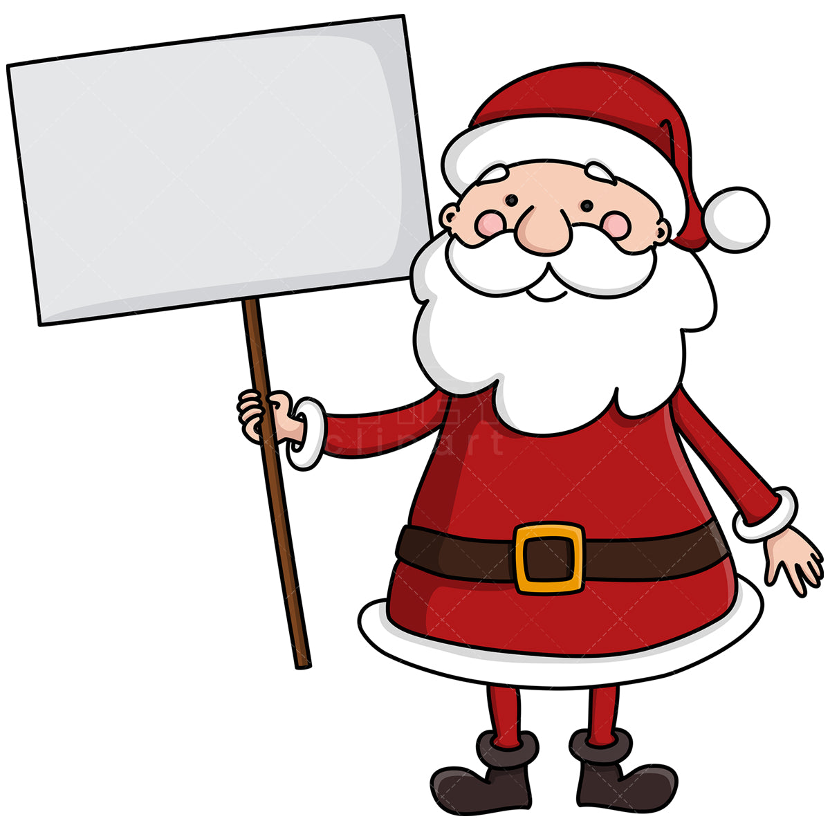 Royalty-free stock vector illustration of a cheerful santa claus holding blank sign.