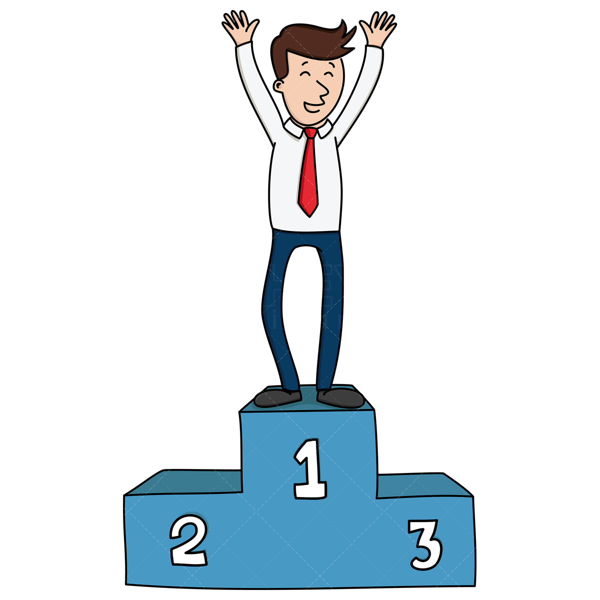Royalty-free stock vector illustration of a winner businessman on winners podium.