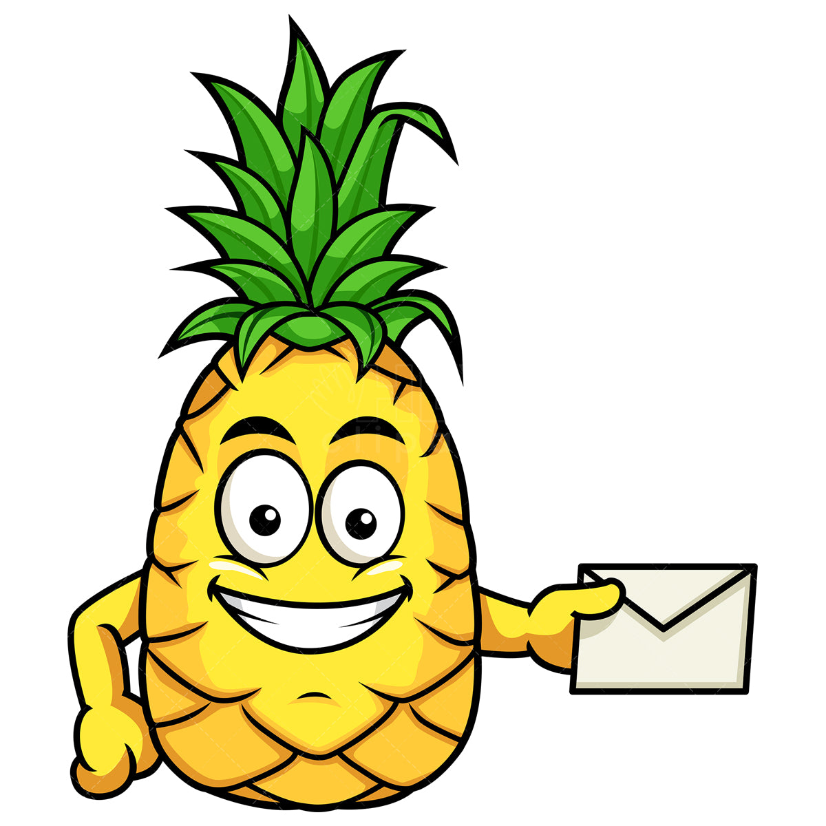 Royalty-free stock vector illustration of  a pineapple holding mail envelope.