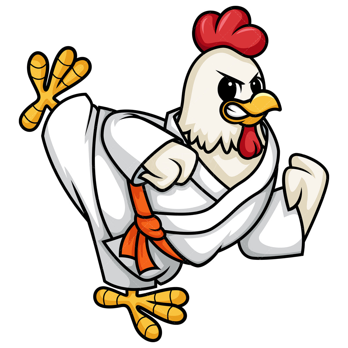 Royalty-free stock vector illustration of a chicken doing karate.