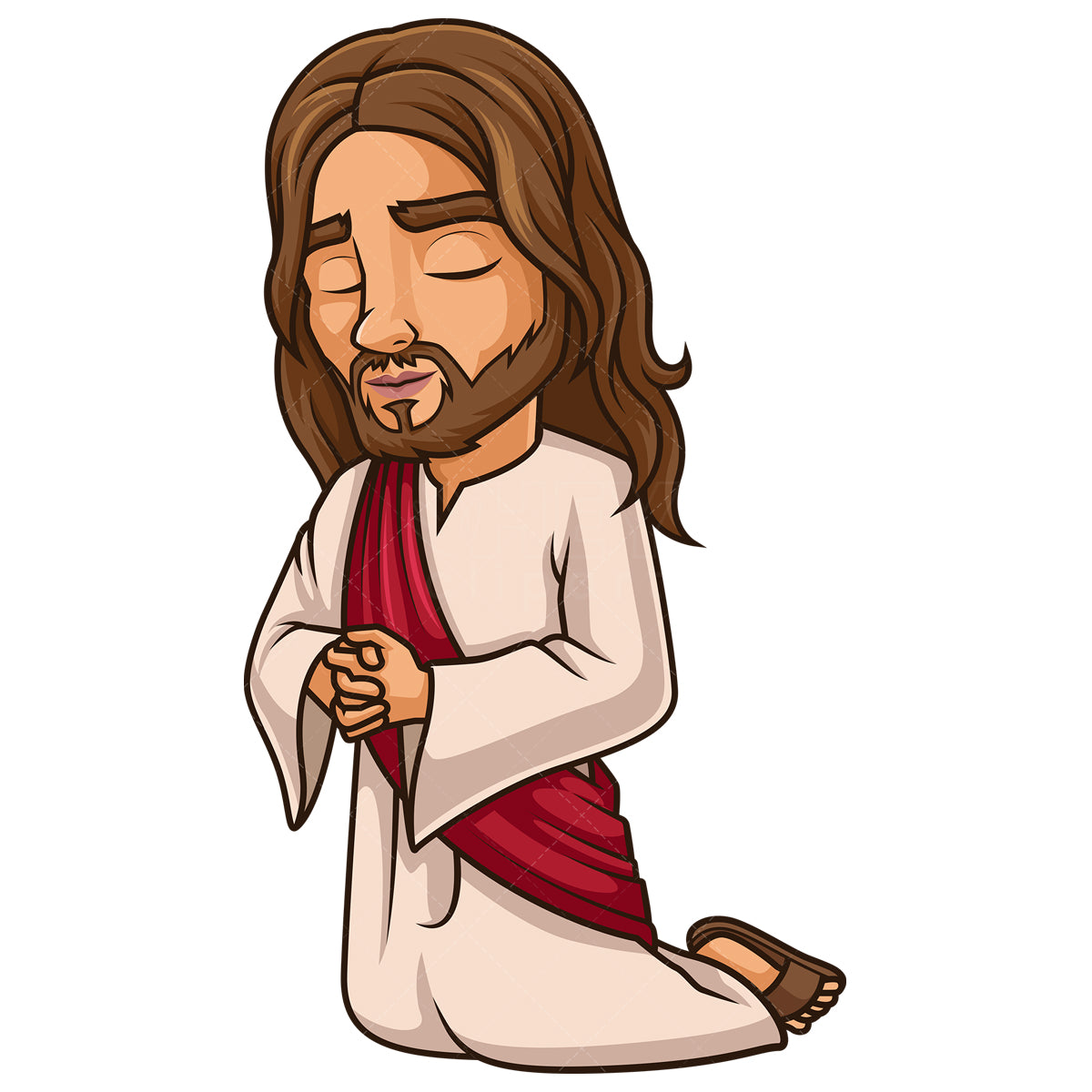 Royalty-free stock vector illustration of jesus christ praying on his knees.