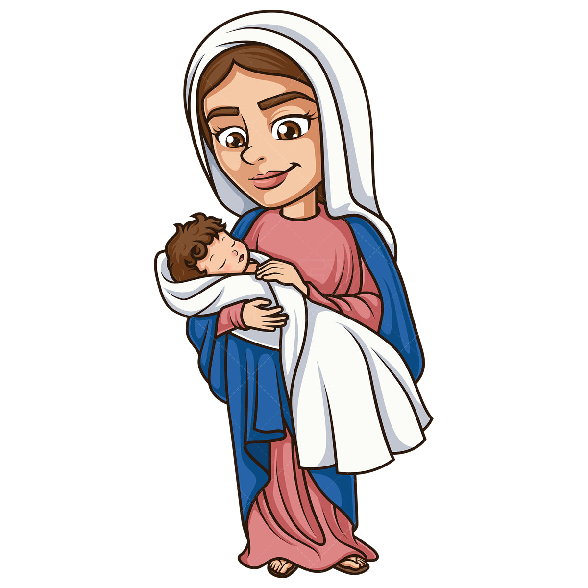 Royalty-free stock vector illustration of virgin mary holding baby jesus.