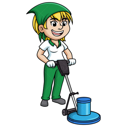 Royalty-free stock vector illustration of a woman polishing the floor.