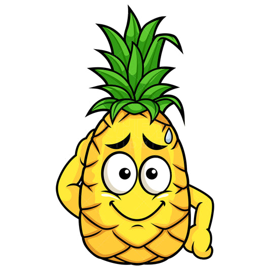 Royalty-free stock vector illustration of  a pineapple feeling sorry.