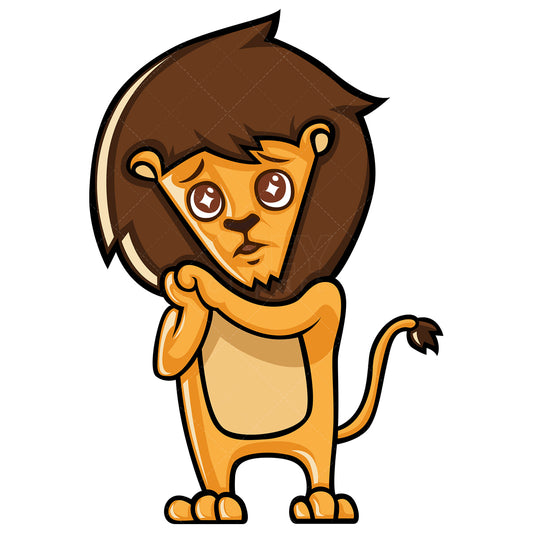 Royalty-free stock vector illustration of a cute lion with watery eyes.
