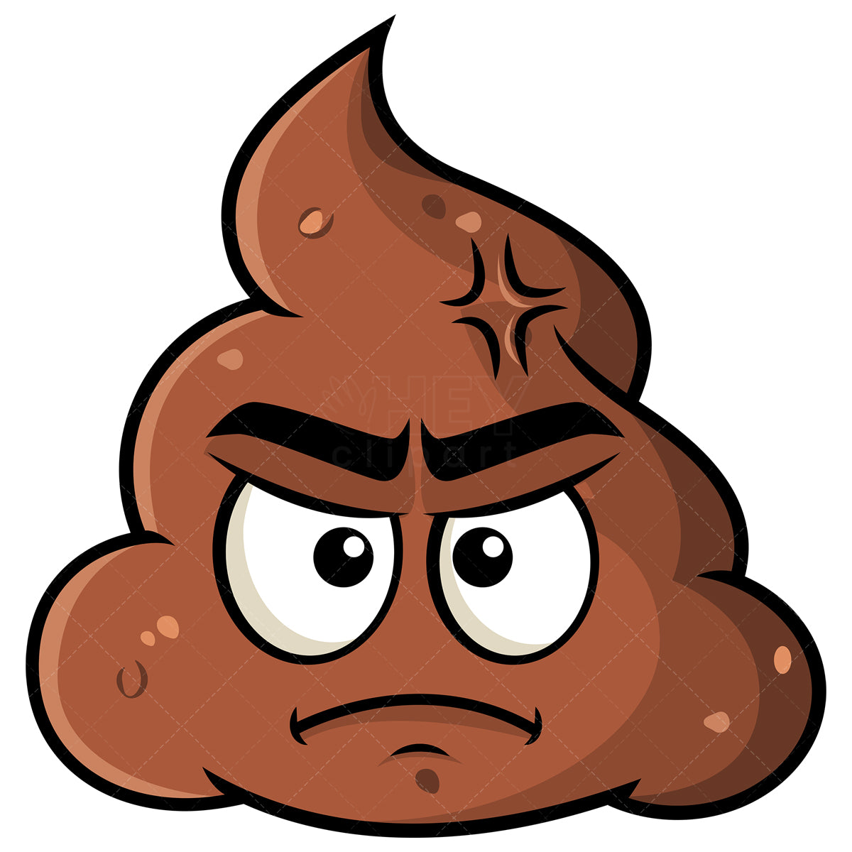 Royalty-free stock vector illustration of a upset poop emoji.
