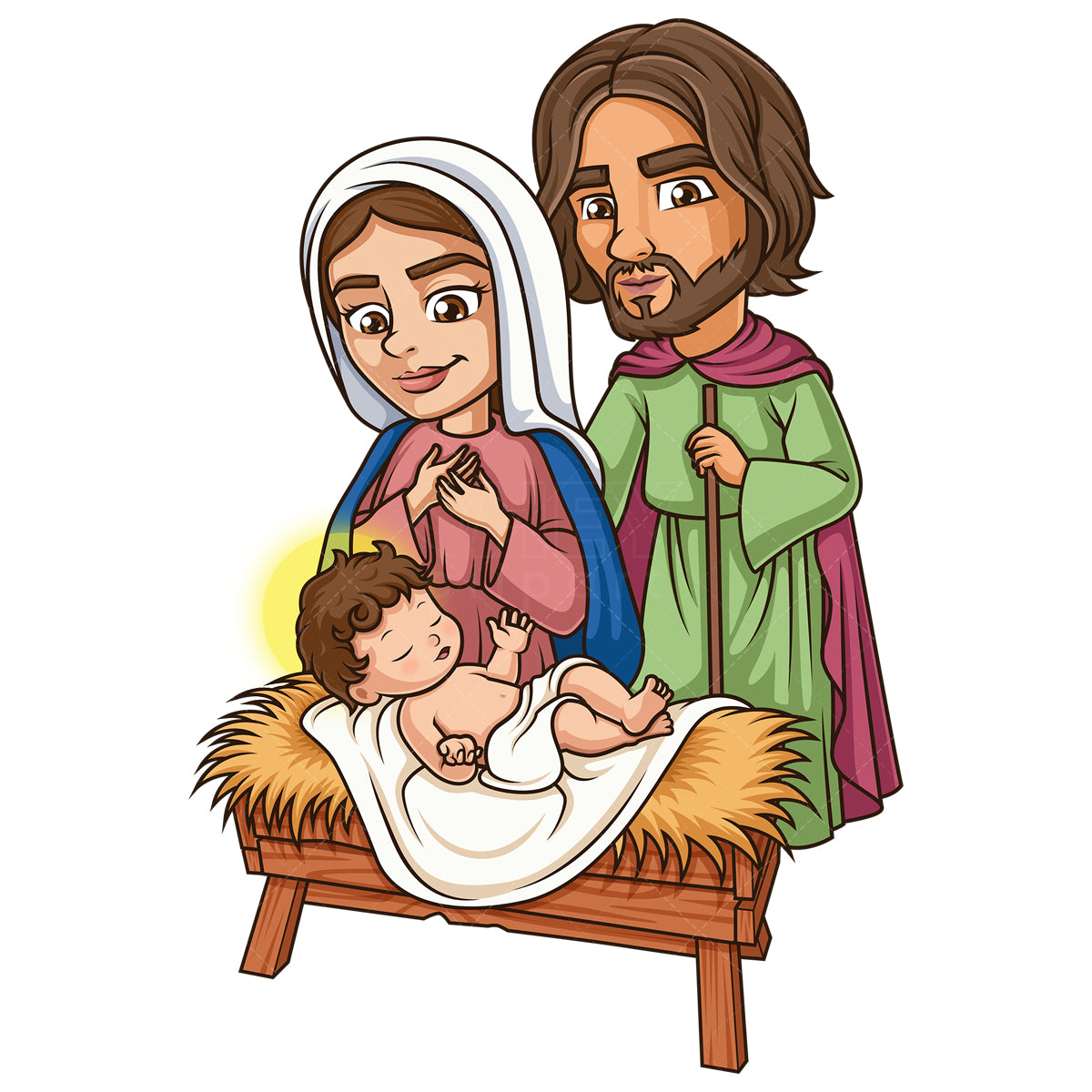 Royalty-free stock vector illustration of virgin mary and joseph with baby jesus.