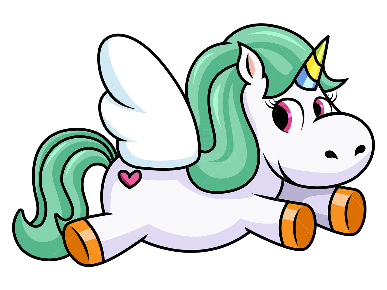 Royalty-free stock vector illustration of a winged unicorn with heart tattoo.