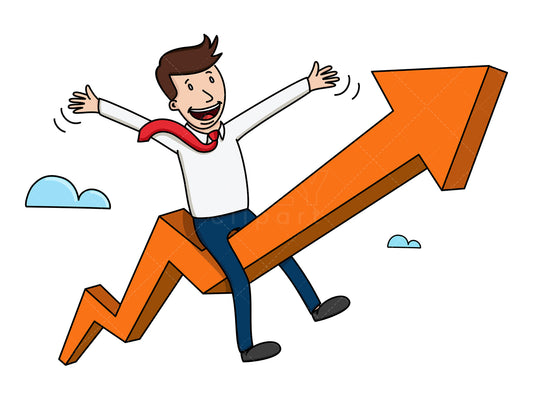 Royalty-free stock vector illustration of a successful businessman on arrow.