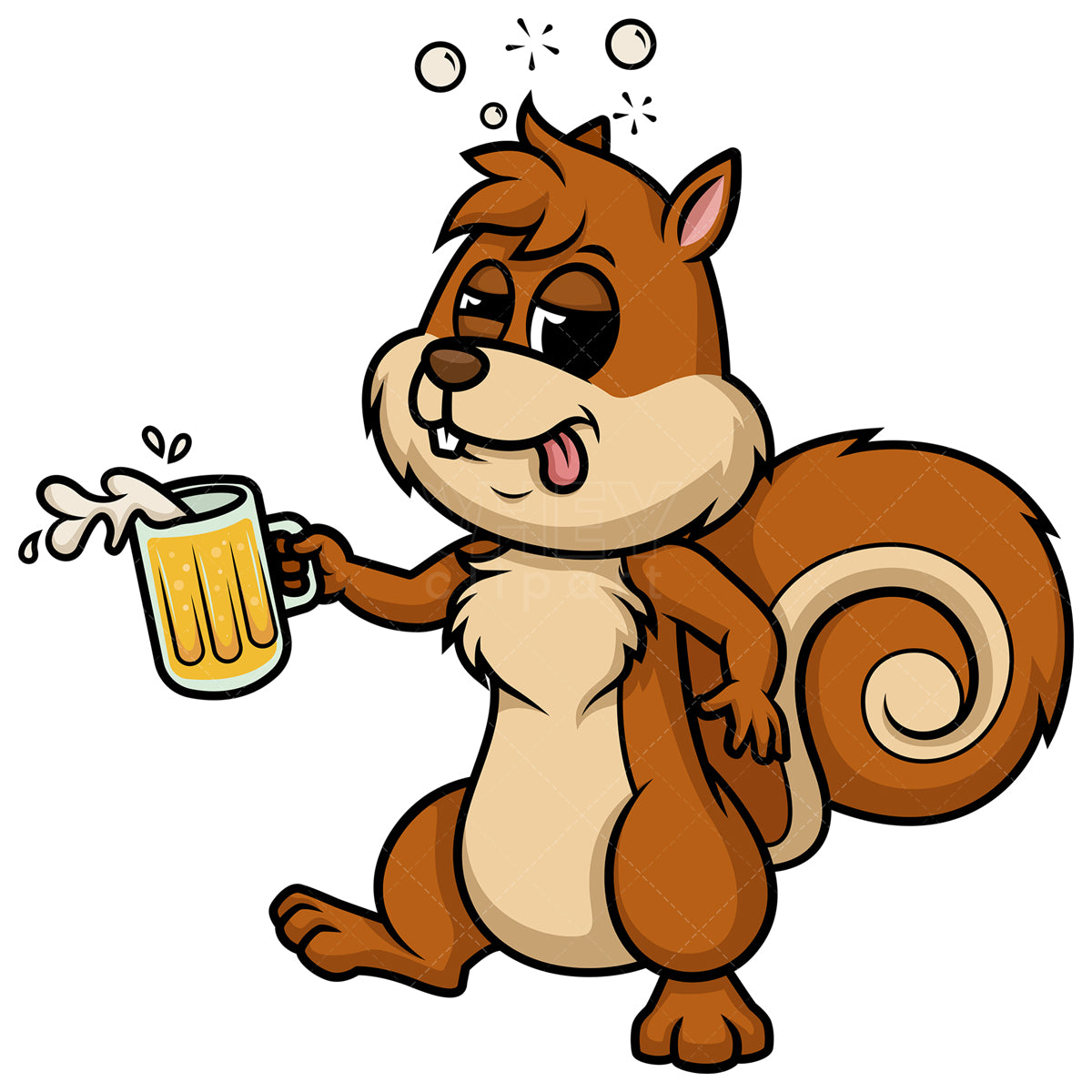 Royalty-free stock vector illustration of a drunk squirrel.
