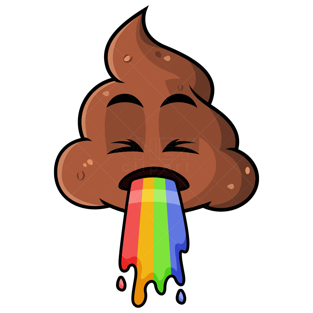 Royalty-free stock vector illustration of a vomiting rainbow poop emoji.