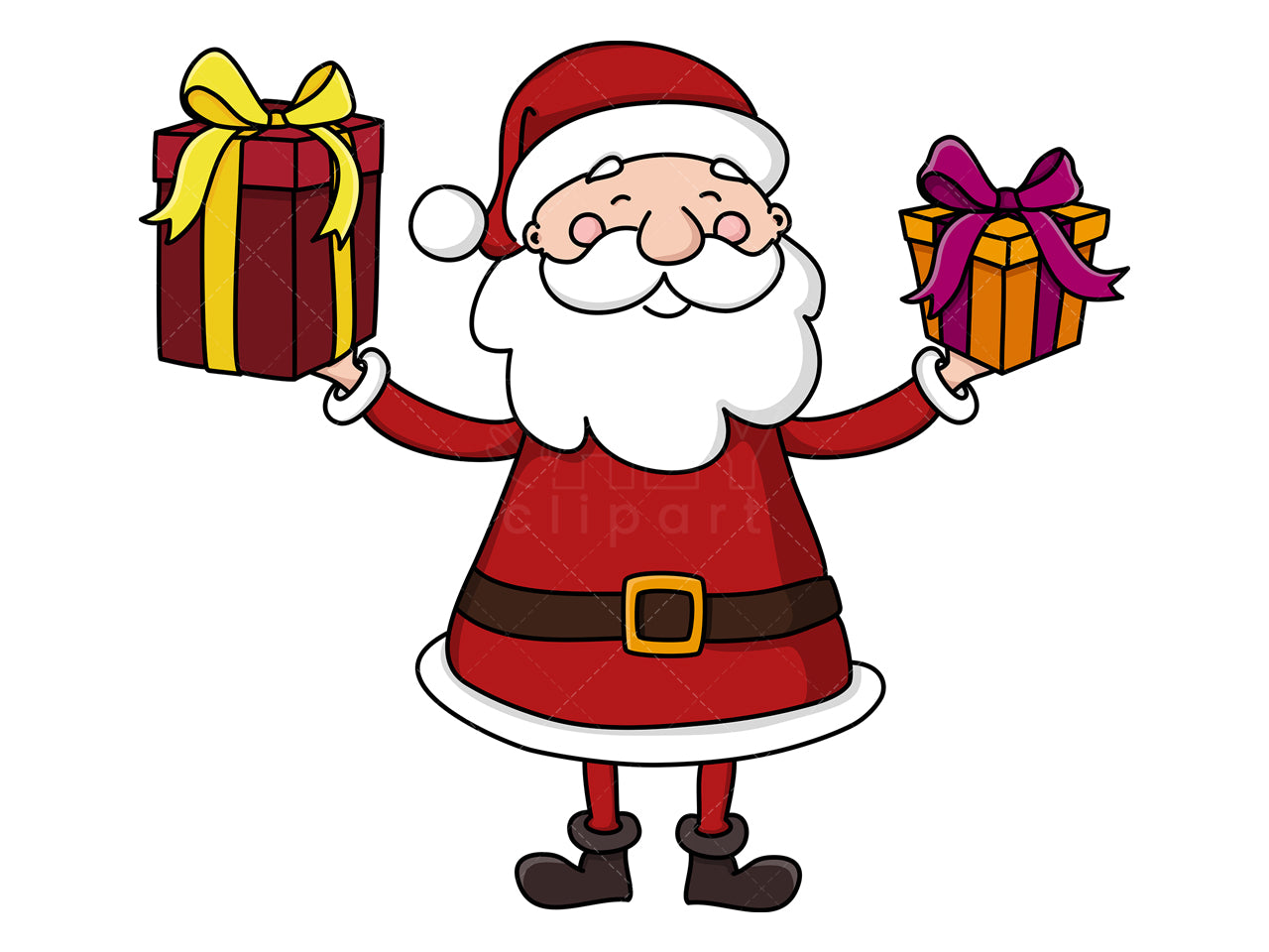 Royalty-free stock vector illustration of a cute santa claus holding presents.
