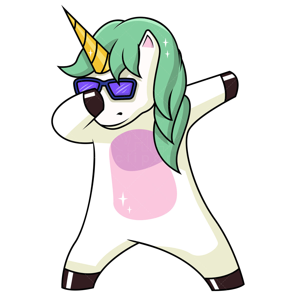 Royalty-free stock vector illustration of a dabbing unicorn.