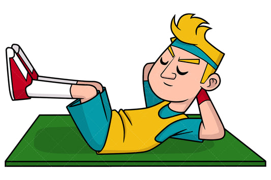 Royalty-free stock vector illustration of a young man exercising his abs.