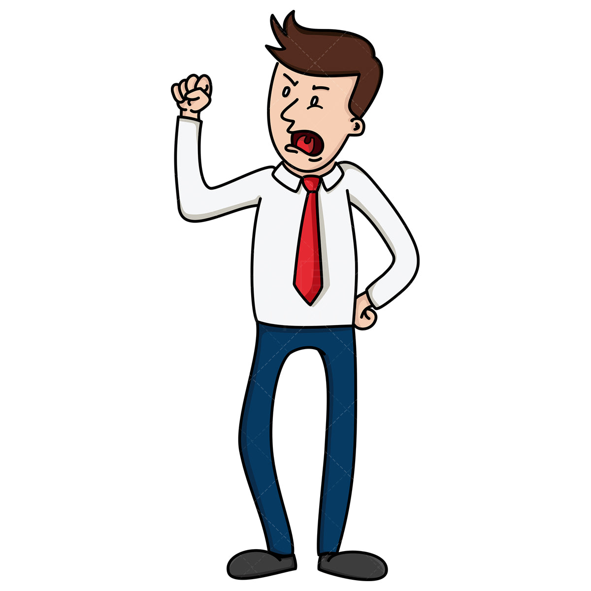 Royalty-free stock vector illustration of an upset businessman speaking loudly.