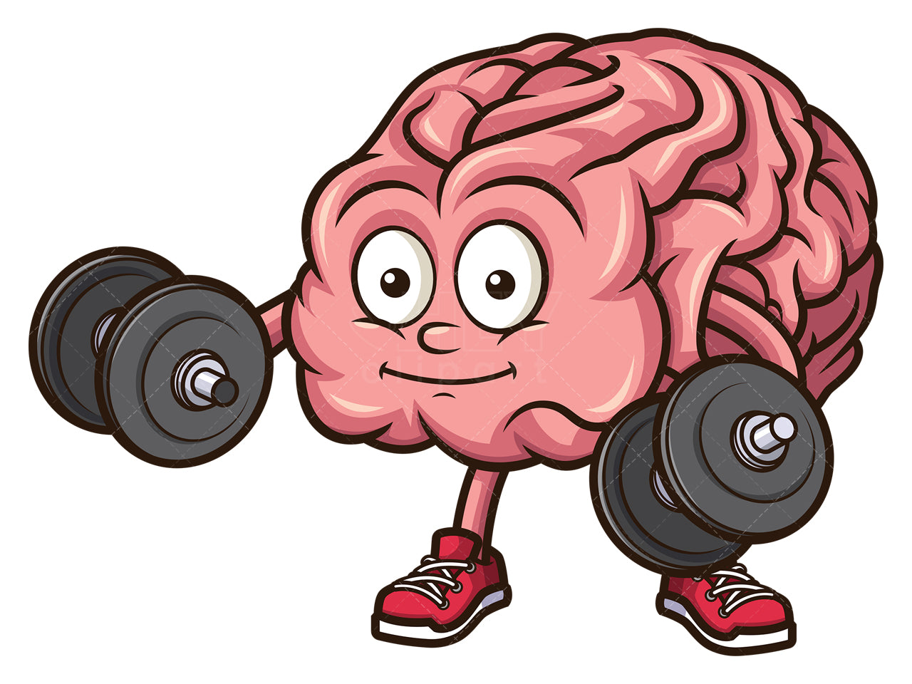 Royalty-free stock vector illustration of a brain lifting weights.