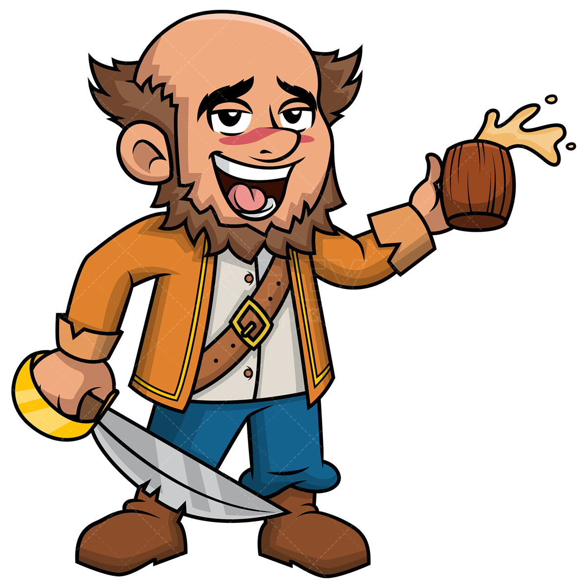 Royalty-free stock vector illustration of a drunk pirate holding rum.