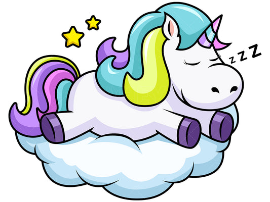 Royalty-free stock vector illustration of a unicorn taking a nap on a cloud.