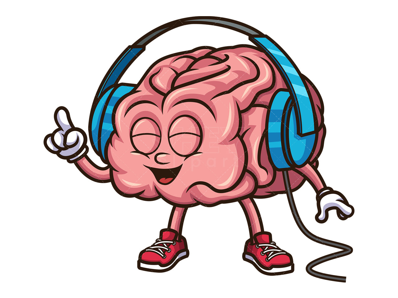 Royalty-free stock vector illustration of a brain with headphones.