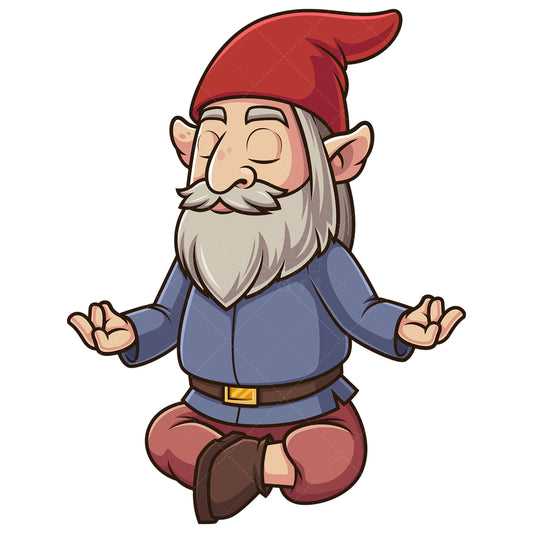 Royalty-free stock vector illustration of a wise gnome meditating.