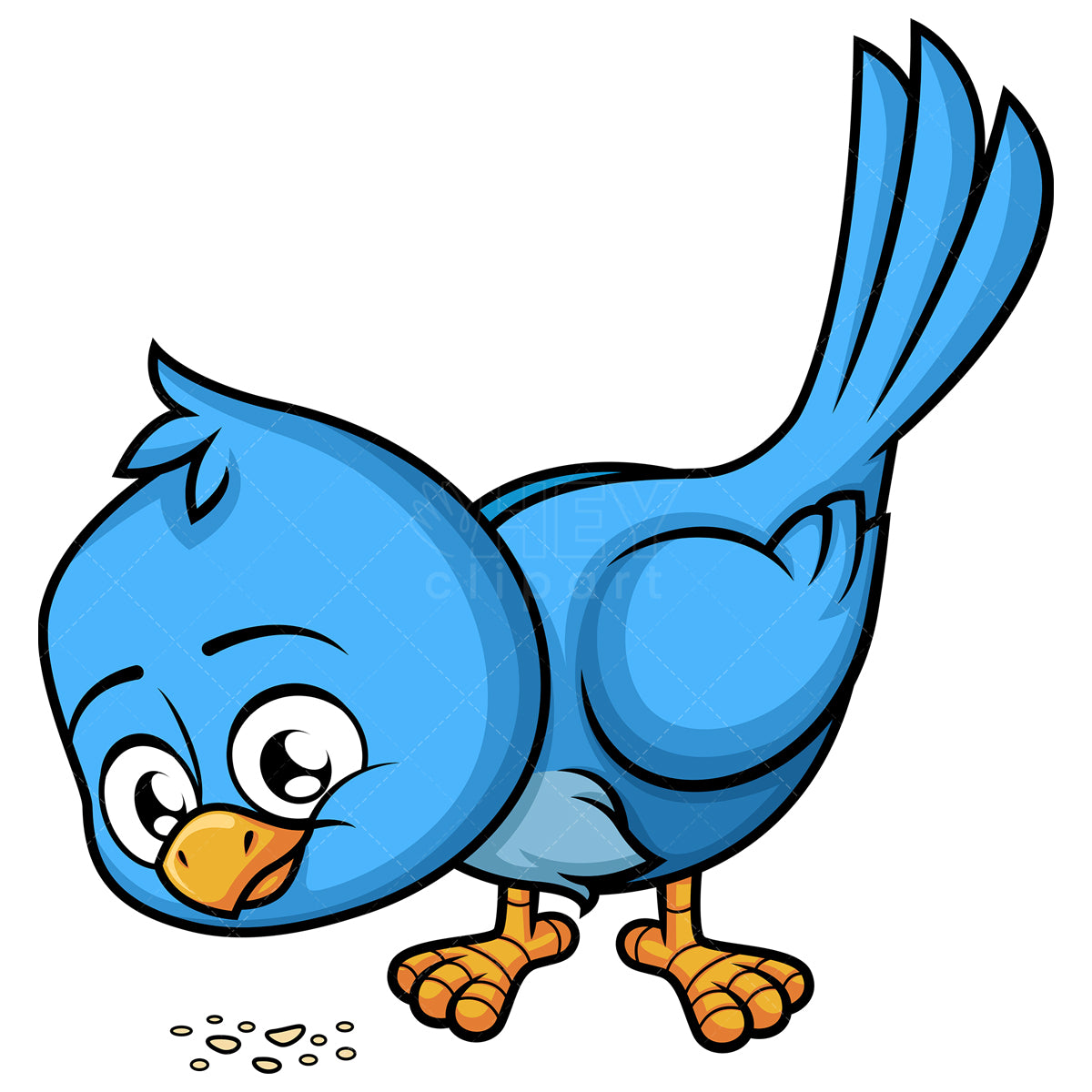 Royalty-free stock vector illustration of a blue bird eating bread crumbs.