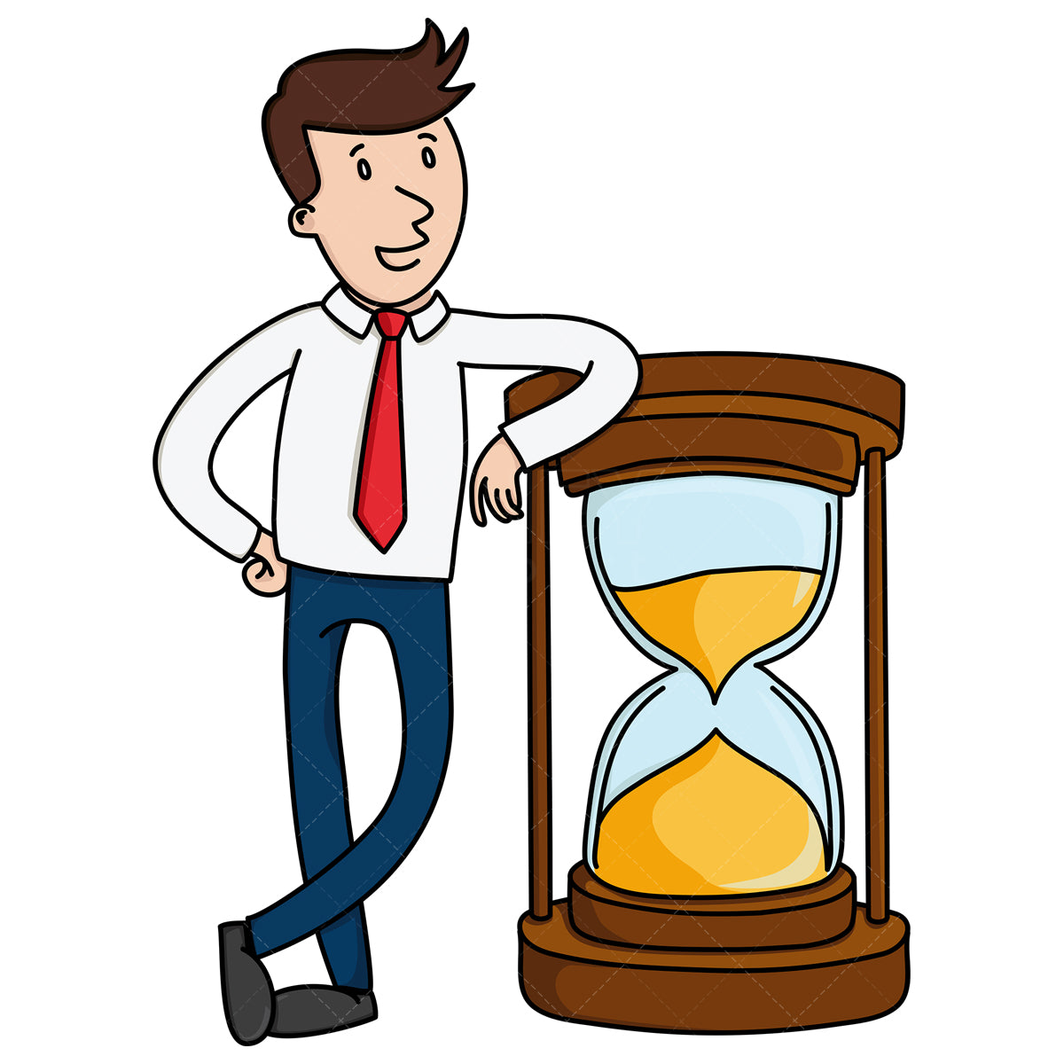 Royalty-free stock vector illustration of a businessman leaning on hourglass.